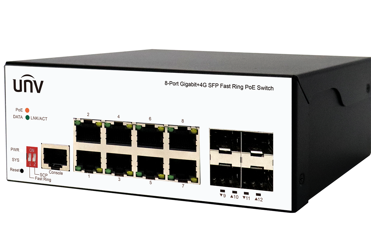 8 PoE პორტიანი გიგაბიტიანი სვიჩი 4 გიგაბიტი SFP აპლინკით